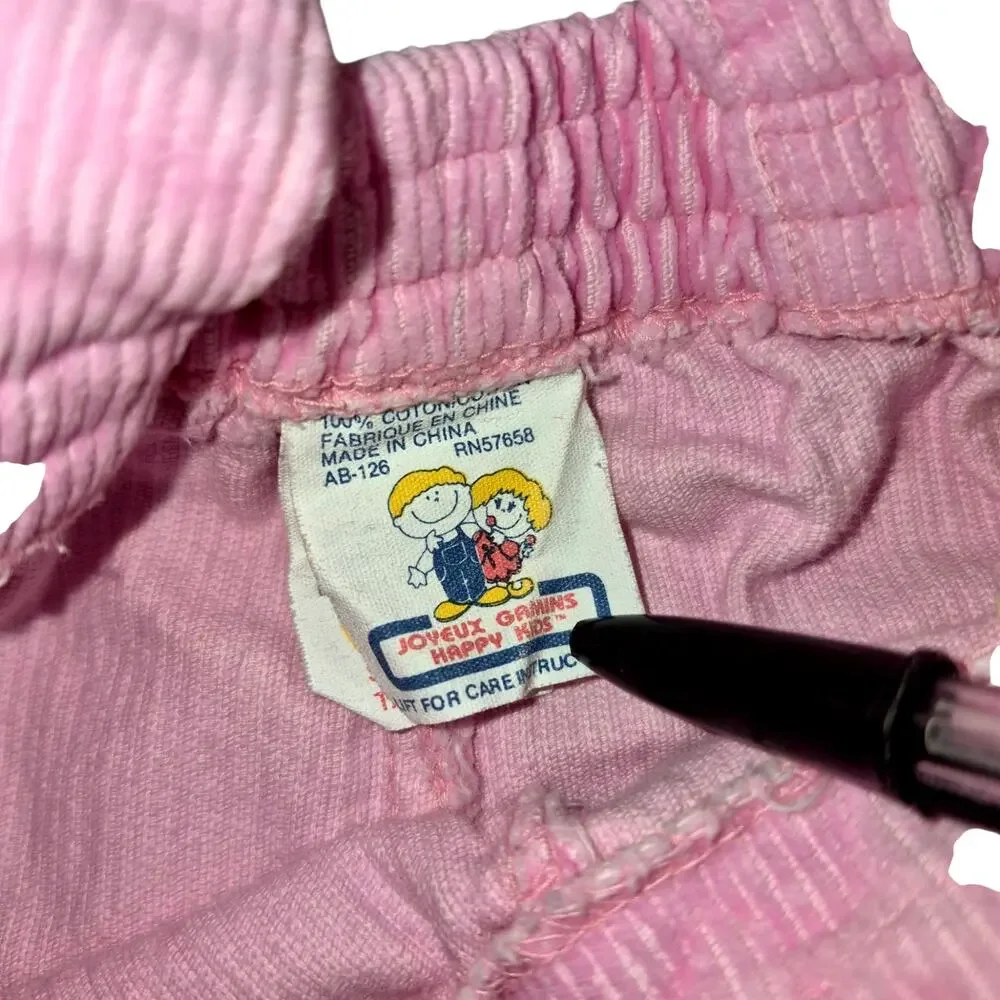 Vintage Joueux Gamins Happy Kids Girls Corduroy Embroidery Patchwork Overalls 3T